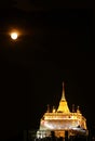 Fantastic View of Light-up Phu Khao Thong Stupa or Golden Mount of Wat Saket Temple on the Full Moon Night  Bangkok Old City Royalty Free Stock Photo