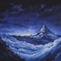 Fantastic view of the Matterhorn mountain surrounded by clouds and stars. Royalty Free Stock Photo
