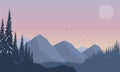 Fantastic view of the mountains with pine trees from the edge of the city at sunset in the afternoon. Vector Royalty Free Stock Photo