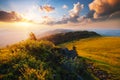 Fantastic view of the sunset over the mountain ranges. Carpathian mountains, Ukraine, Europe Royalty Free Stock Photo