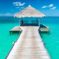 Amazing scenery, Maldives paradise background concept. Wooden water bungalow or hut with infinity sea view. Summer vacation Royalty Free Stock Photo