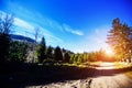 Fantastic views of the Carpathian mountains, Ukraine, Europe. Summer scene on a sunny day. Mountain valley road landscape. Beauty Royalty Free Stock Photo