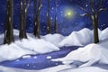 Fantastic Watercolor Style Painting: Snow Forest Royalty Free Stock Photo