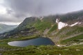 Fantastic wide peaceful view of blue lake in green valley and sm Royalty Free Stock Photo