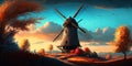 Fantastic traditional windmill in autumn AI generated illustration