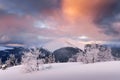 Fantastic winter landscape panorama in snowy mountains Royalty Free Stock Photo