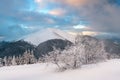 Fantastic winter landscape panorama in snowy mountains Royalty Free Stock Photo