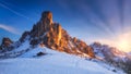 Fantastic winter landscape, Passo Giau with famous Ra Gusela, Nu Royalty Free Stock Photo