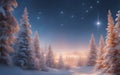 Fantastic winter landscape with snow covered trees and starry sky Royalty Free Stock Photo