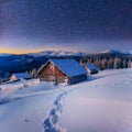 Fantastic winter landscape. Starry sky.