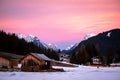 Fantastic winter landscape during sunset. colorful sky glowing by sunlight. Seefeld, Tirol Austria Royalty Free Stock Photo