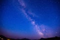 Fantastic winter meteor rain and mountains in the mist. Royalty Free Stock Photo