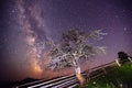 Fantastic winter meteor rain and mountains in the mist. Royalty Free Stock Photo