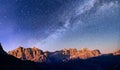 Fantastic winter meteor rain and mountains in the mist Royalty Free Stock Photo