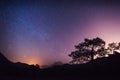 Fantastic winter meteor rain and mountains in the mist Royalty Free Stock Photo