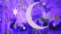 Fantastic winter night sky decorations with moon and stars, lullaby background