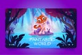 Fantastic world banner with cute tiger in forest