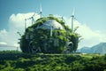 A fantastic world of the future under the dome of its own provision of energy, windmill, heat, water and other resources