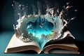 Fantastic worlds in open storybook pages. Concept art of dream travels and adventure stories. Storytelling concept. Ai generated