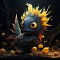 Fantastical Bird With Beautiful Eyes - 2d Game Art Royalty Free Stock Photo