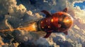 Fantastical Cataclysm: The Explosive Flight of the Red Rocket th Royalty Free Stock Photo