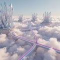 In a fantastical cloudscape, large crystalline structures resembling Royalty Free Stock Photo