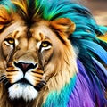 A fantastical combination of a lion and a peacock, with a mane of vibrant feathers in a mesmerizing display3, Generative AI