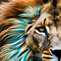 A fantastical combination of a lion and a peacock, with a mane of vibrant feathers in a mesmerizing display1, Generative AI