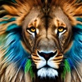 A fantastical combination of a lion and a peacock, with a mane of vibrant feathers in a mesmerizing display4, Generative AI