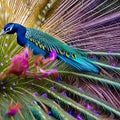 A fantastical combination of a peacock and a jellyfish, showcasing iridescent feathers and flowing tendrils4, Generative AI