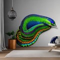 A fantastical combination of a snake and a peacock, with a long, colorful tail and mesmerizing patterns2, Generative AI