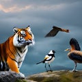 A fantastical combination of a tiger and a bird, with striped fur and majestic wings, roaming through a surreal landscape3, Gene