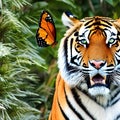 A fantastical combination of a tiger and a butterfly, with bold stripes and delicate, iridescent wings5, Generative AI