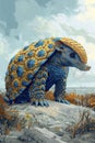 Stunning Blue and Gold Armadillo on Coastal Dune Royalty Free Stock Photo