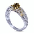 Fantastical Fantasy gold ring with Diamond on White background