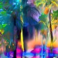 Fantastical Foliage: Vibrant Palms in a Surreal Oasis
