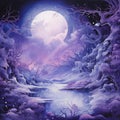 Fantastical Forest Landscape With Dark Moon - Illustration Wallpaper Royalty Free Stock Photo
