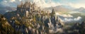 Fantastical Land of Legends: captivating panorama of a mythical land adorned with ancient ruins, majestic castles panorama