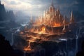 Fantastical Land of Legends: captivating panorama of a mythical land adorned with ancient ruins, majestic castles