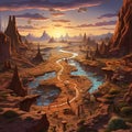 Fantastical Landscape with Ancient Prehistoric Animal Tracks