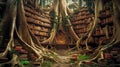 A fantastical library is intricately integrated into a massive tree. Royalty Free Stock Photo