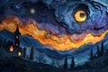 Fantastical Night Landscape with Whimsical Cloud Formation
