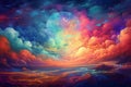 Fantastical Planet with Swirling Clouds and Colorful Landscape Created with Generative AI