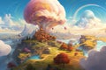 Fantastical Planet with Swirling Clouds and Colorful Landscape Created with Generative AI