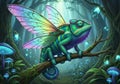A fantastical scene featuring a chameleon (Chamaeleonidae) Royalty Free Stock Photo