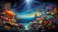 A fantastical underwater dreamscape with bioluminescent creatures and vibrant coral reefs in a vivid technicolor by AI generated
