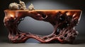 Fantastical Wooden Console Table With Organic Abstract Sculptures