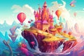 A fantastical world with islands, mythical creatures, and magical landscapes background Generative AI