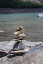 Balanced stone of pyramid for meditation in Altay mountains Royalty Free Stock Photo