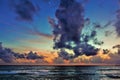 A fantastically bright sunset over the Indian Ocean. Royalty Free Stock Photo